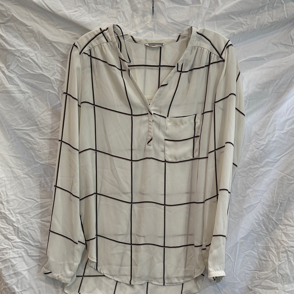 Women's White and Black Grid Pattern Top